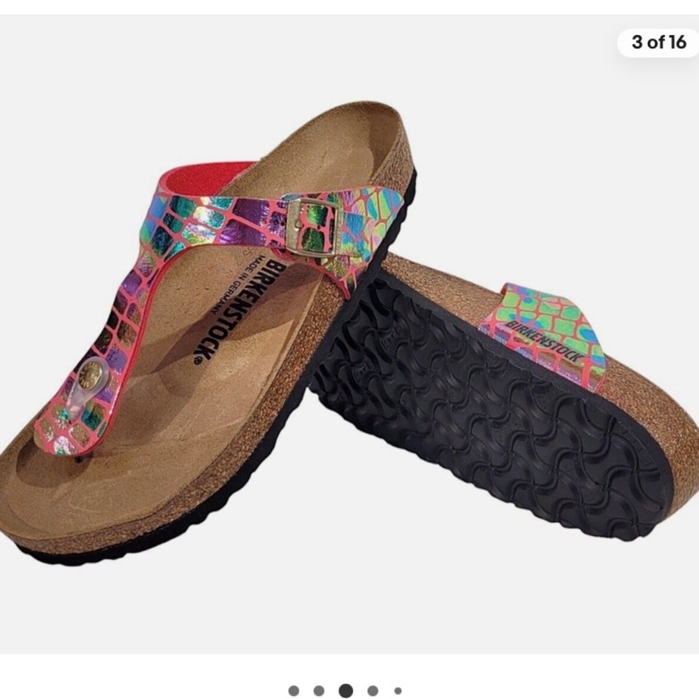Birkenstock Pink Iridescent Croc-Pattern Thong Sandals